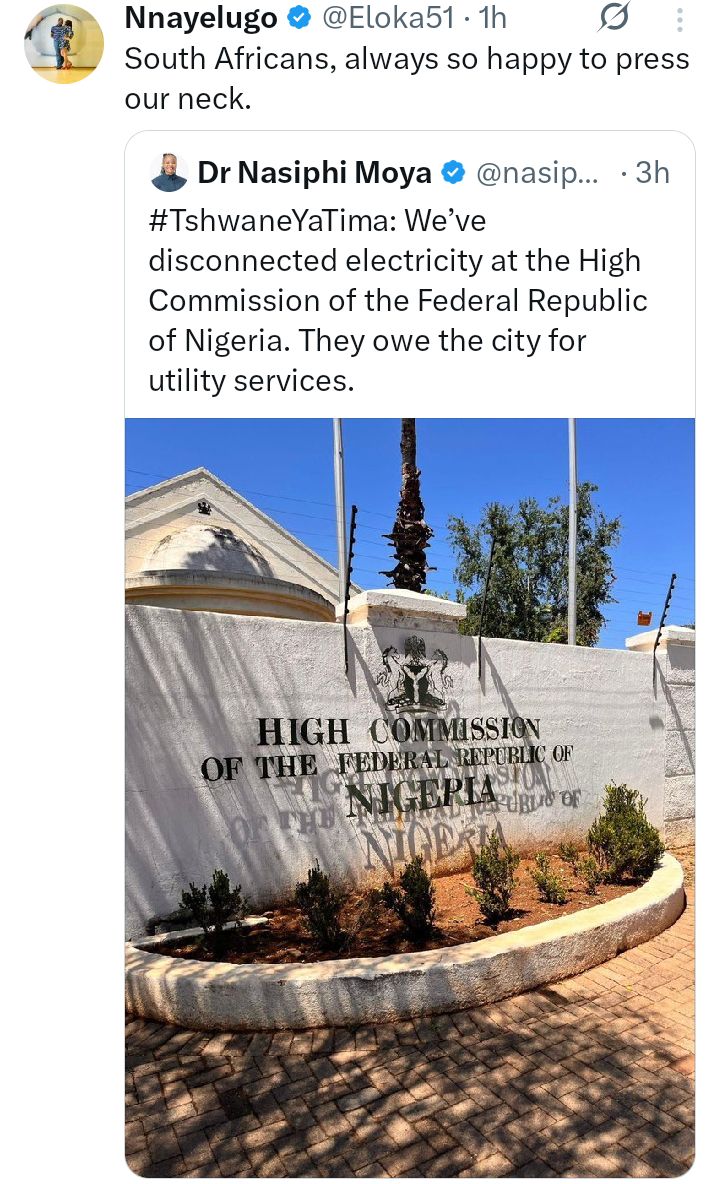 South Africa disconnects electricity at Nigerian High Commission over debt