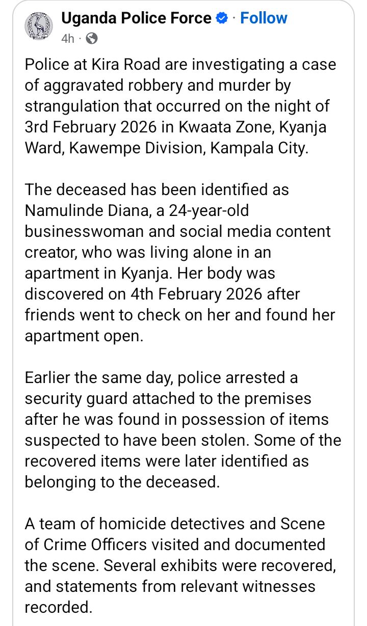 Popular Ugandan TikToker 'Karichwife' found m8rdered in her Kampala apartment, three suspects arrested
