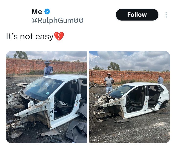 "It’s not easy" - South African man says as he finds his car completely stripped of its parts hours after it was stolen