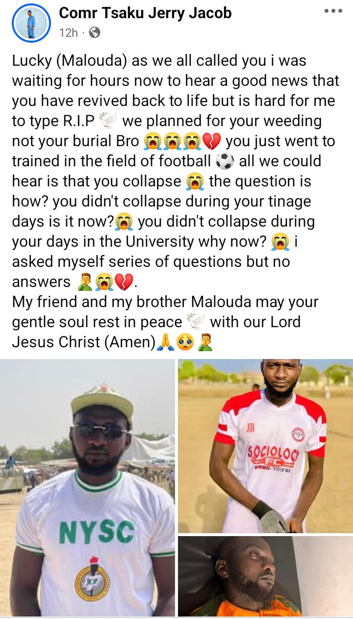 Corps member d!es after collapsing on football pitch