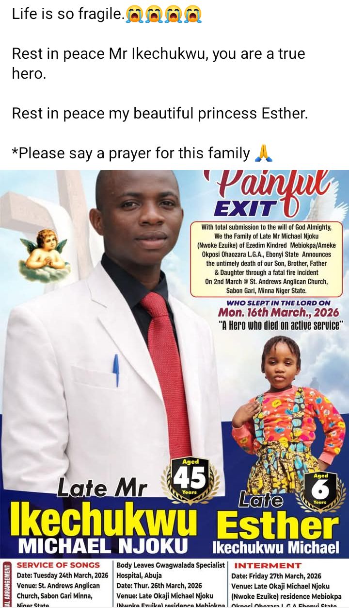 Fire k!lls father and his 6-year-old daughter in Minna