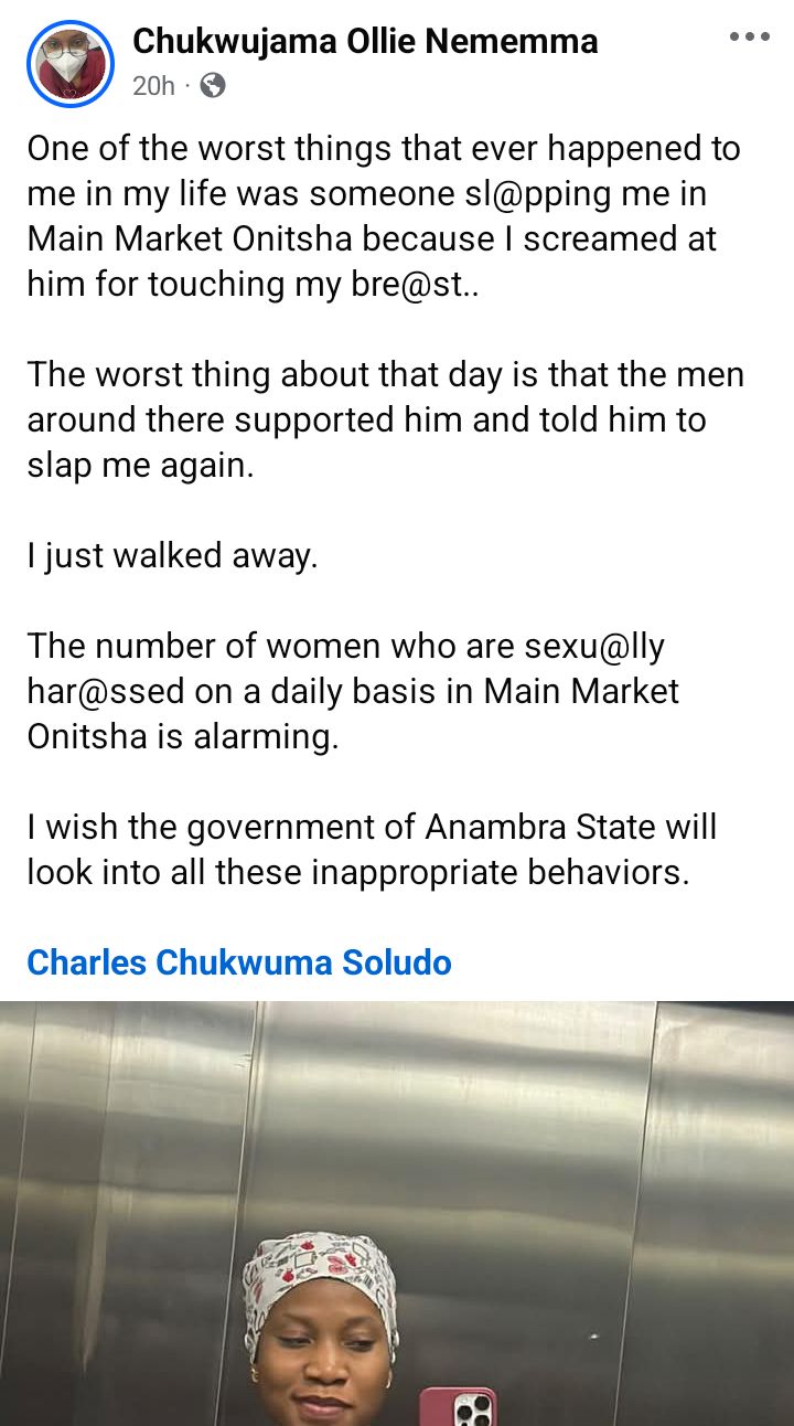 A man slapped me because I screamed at him for touching my bre@st - Nigerian lady shares her experience with s3xual harassment at Onitsha main market