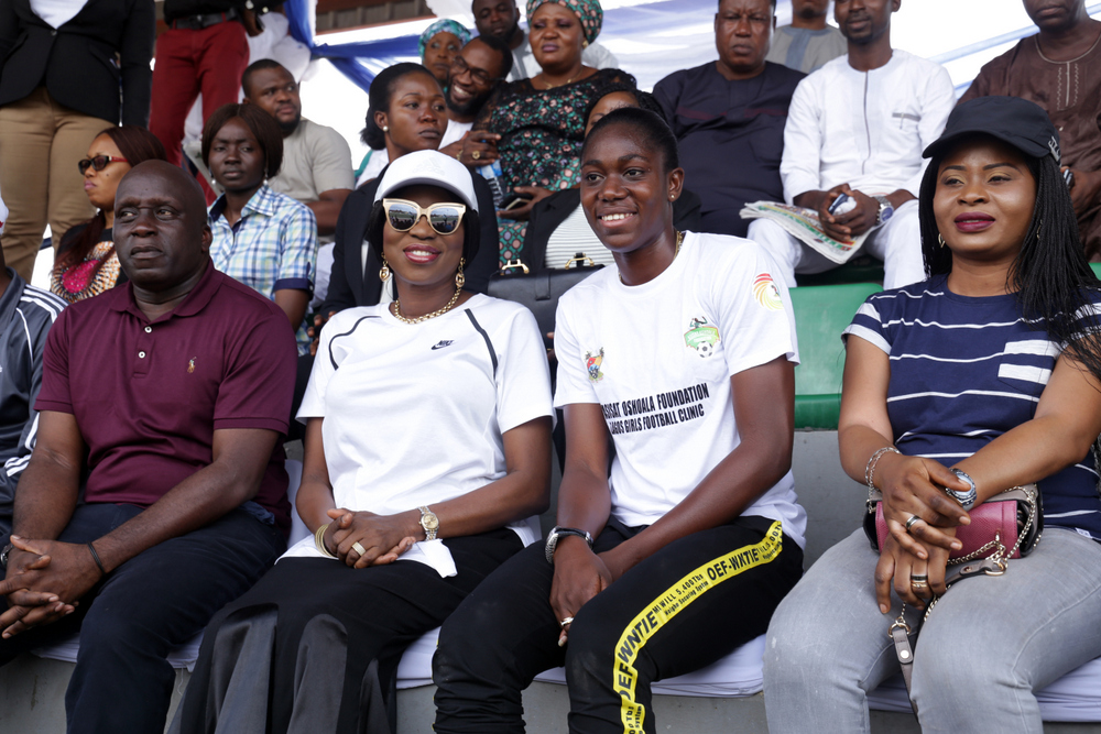 Photos: Wife of Lagos State Gov. Bolanle Ambode at exhibition match between Lagos team and NWPL team at Agege Stadium