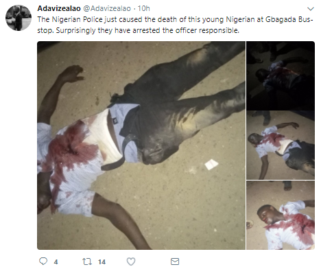 Graphic photos: Drunk police man driving recklessly allegedly kills young man at Gbagada bus-stop, has since been arrested