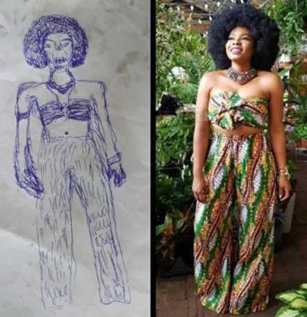 Talent gone wrong! Yemi Alade in shock after coming across a horrible drawing someone made of her outfit