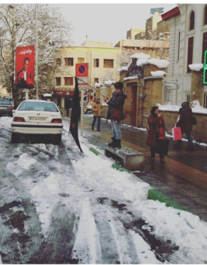 Iranian women put their scarves on sticks in the middle of busy streets to protest mandatory Hijab laws