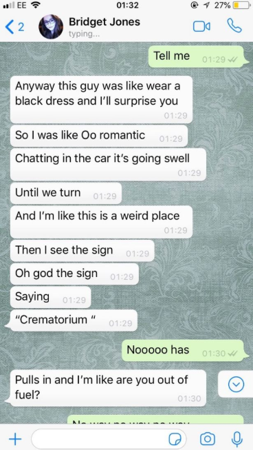 Woman narrates her worst first date which took place in a crematorium
