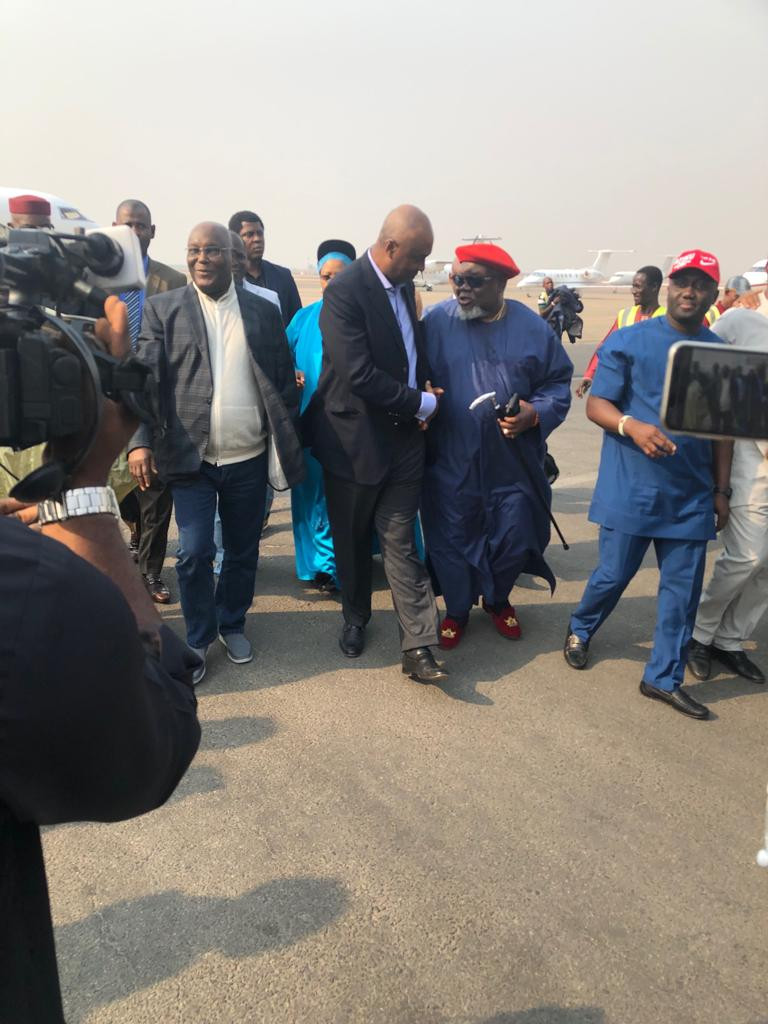 Photos: Atiku returns from two-day US trip, to participate in the presidential debate tonight