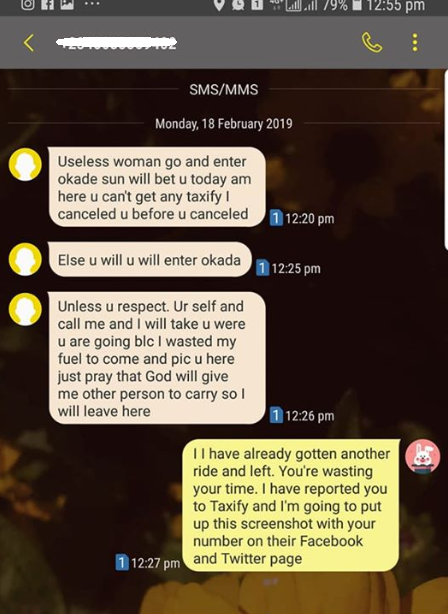 Woman shares her shocking encounter with a rude female Taxify driver in Abuja (screenshots)