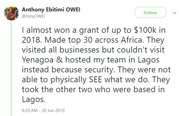 Nigerian man recounts how he lost $100k grant due to a Foreign Embassy