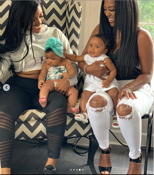 Reality stars Kenya Moore and Porsha Williams pose together with their daughters in adorable photos