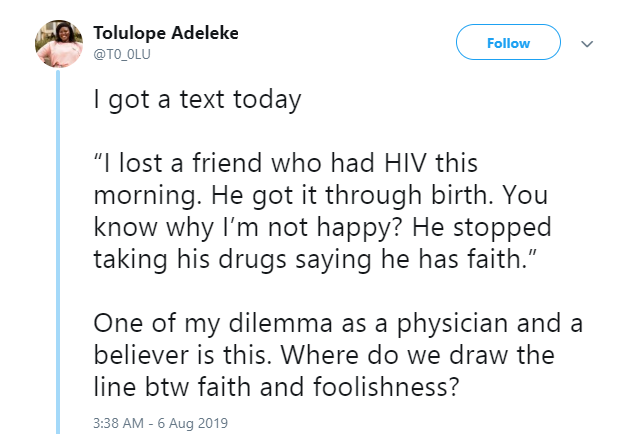 HIV positive man dies after he stopped taking his drugs to show off his faith (twitter stories)