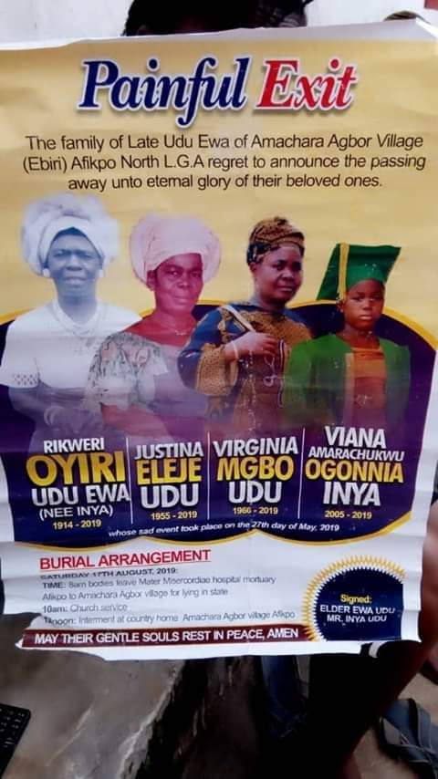 Photo: Obituary of family of four who died of food poisoning in Ebonyi state
