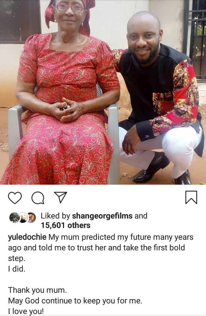 "My mum predicted my future many years ago and told me to trust her" Yul Edochie says as he shares rare photo with his mum