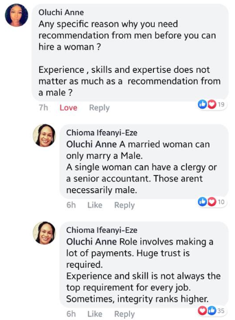 Outrage as female employer insists wives must get recommendations from their husbands and single women from their fathers