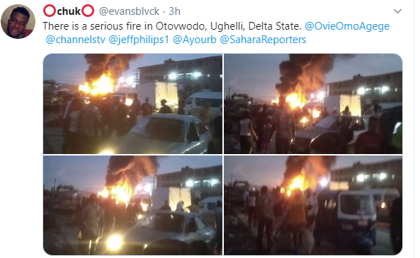 Photos/Video: Fire outbreak at popular market in Delta