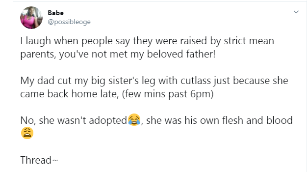 Nigerian lady narrates how her father macheted her sister for coming home late 