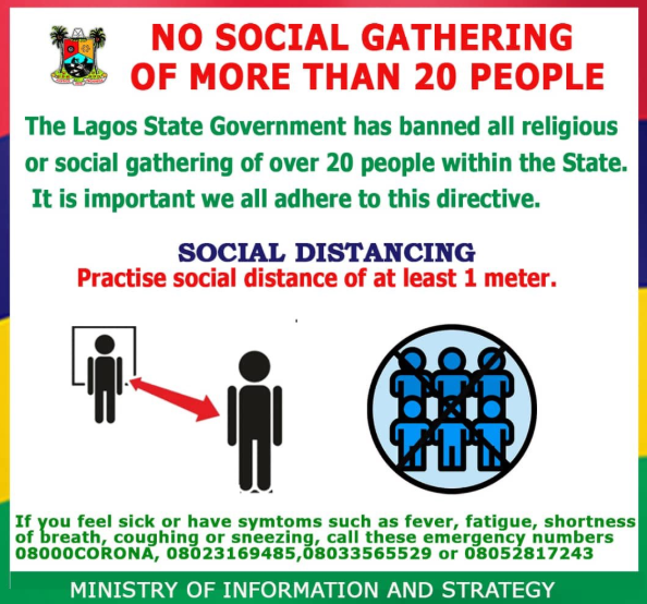 Lagos state government reduces approved number for social gathering from 50 to 20