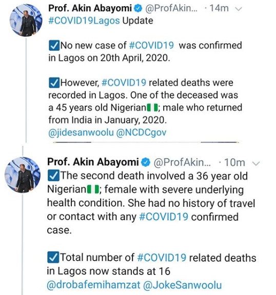 Two new COVID19 deaths recorded in Lagos