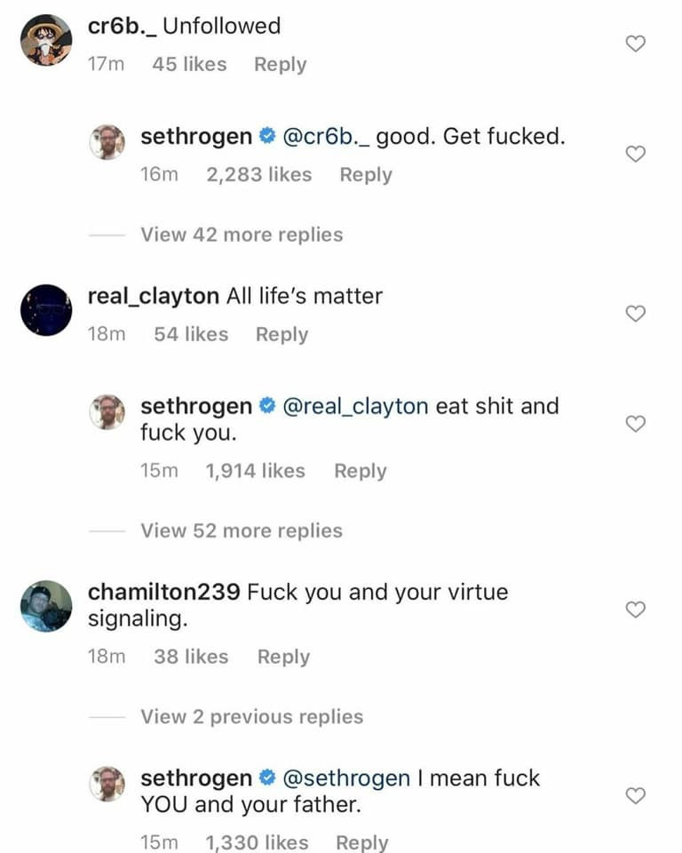 Actor Seth Rogen says "F*CK OFF"  to Instagram followers who had issues with his ?Black Lives Matter? post