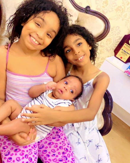 Lovely photos of Regina Daniels with her co-wife and their kids