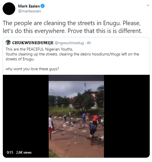 Enugu youths clean up their community after hoodlums left it in a mess (video)