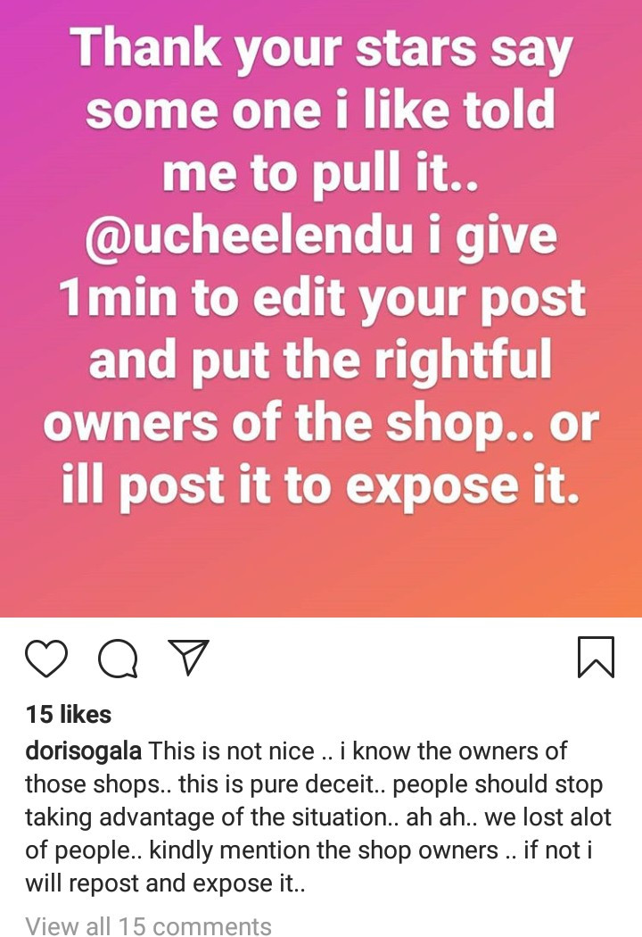 "I know the owners of those shops" Actress Doris Ogala accuses Uche Elendu of lying that her store was looted; warns her to come clean