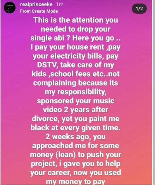 Prince Eke releases messages allegedly sent by ex-wife Muma Gee to ask him for forgiveness as he accuses her of 