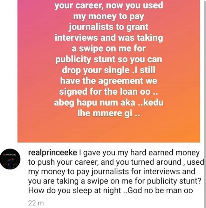 Prince Eke releases messages allegedly sent by ex-wife Muma Gee to ask him for forgiveness as he accuses her of 