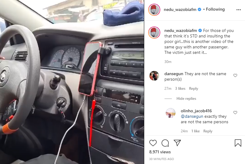 Media personality, Nedu shares another video of same IN driver masturbating in another trip with a different passenger lindaikejisblog 1