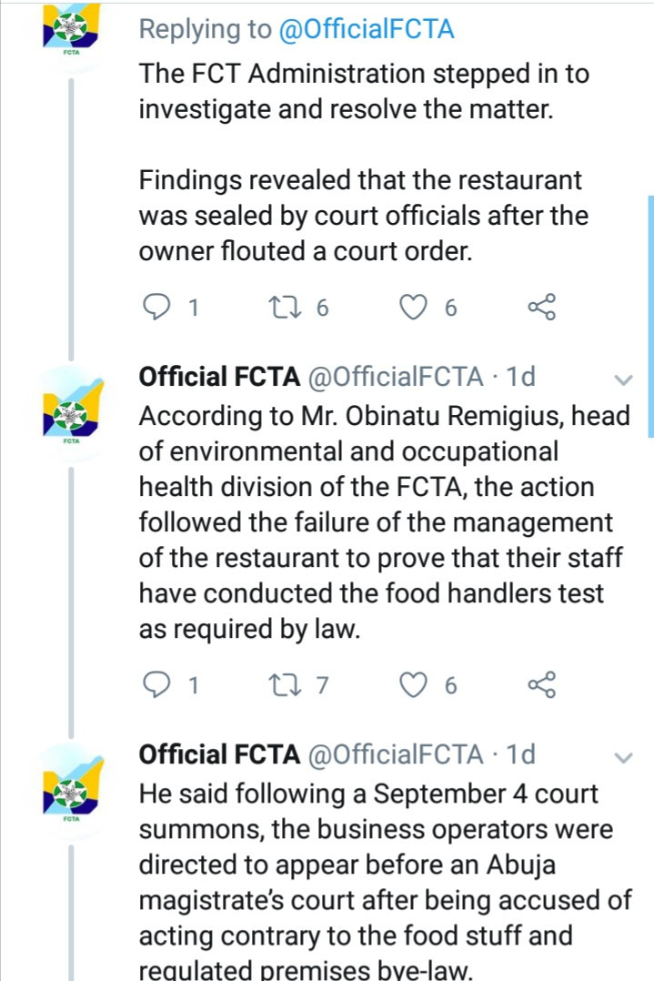 "The owner flouted a court order" FCTA reacts to video of a frustrated businesswoman who said her restaurant was sealed by AMAC 