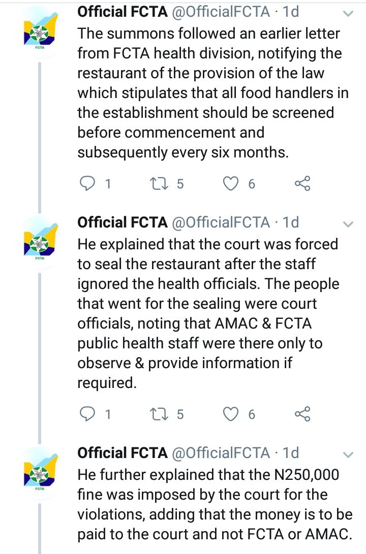"The owner flouted a court order" FCTA reacts to video of a frustrated businesswoman who said her restaurant was sealed by AMAC 