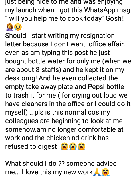 "My appointment letter says Secretary not a Cook" - Nigerian lady tells her boss after he asked her to cook for him on her first day at work