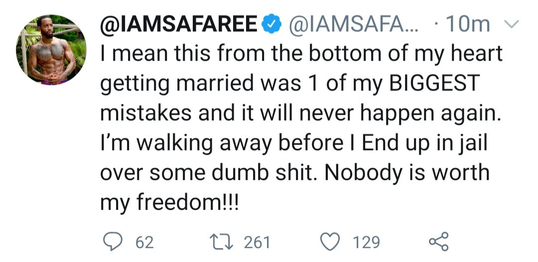 "Getting married is one of my biggest mistakes"- Safaree says one day after sharing loved up video with wife Erica Mena