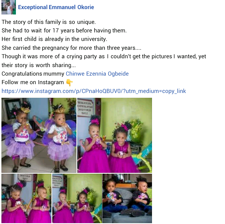 Nigerian couple celebrates their twins who they welcomed after 17 years of waiting
