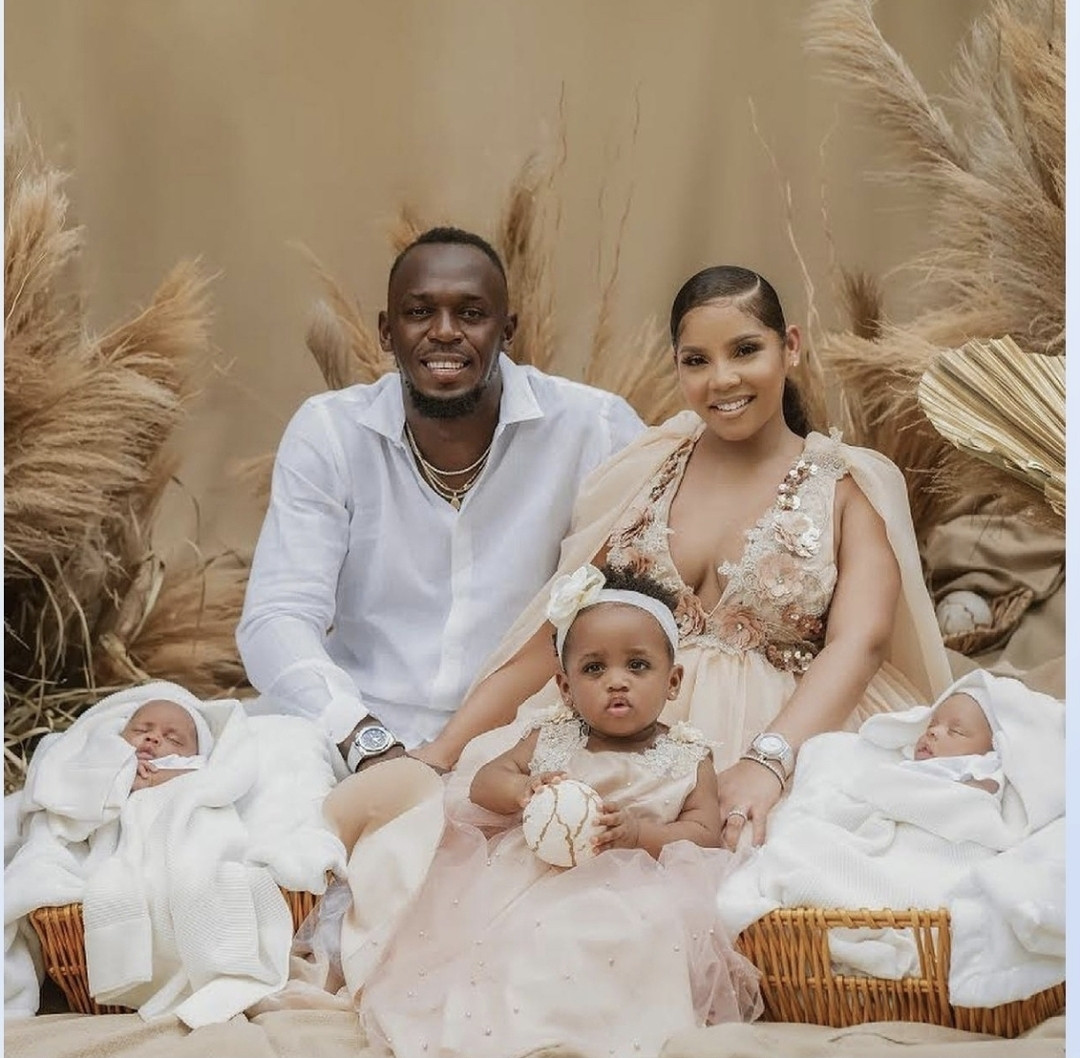 Olympic sprint legend, Usain Bolt welcomes twins with partner Kasi Benneth; names them Thunder Bolt and Saint Bolt (photos)