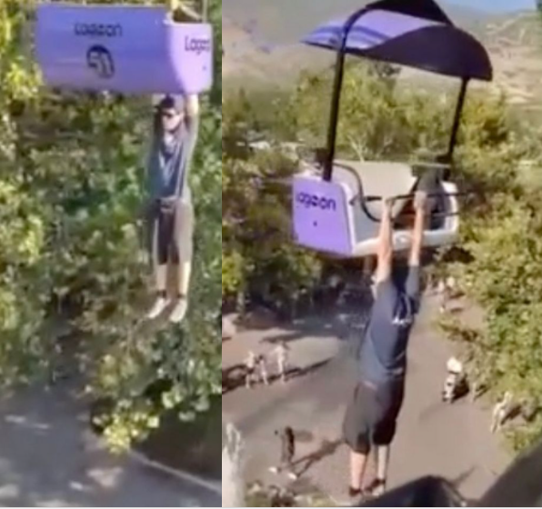 Man filmed dangling from theme park ride dies after falling 50ft in ...
