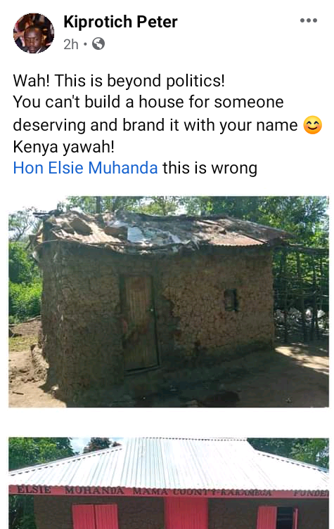Kenyan lawmaker under fire for branding her name on house she built for a needy person 