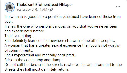 If a woman performs s3x moves on you that you've never seen and experienced before, that's a red flag - South African rapper 1