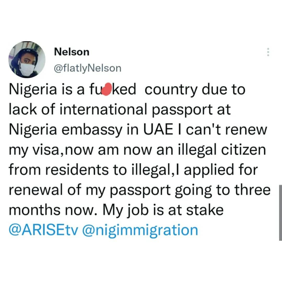 UAE-based Nigerian man loses his residency and on the verge of losing his job after being unable to renew his visa because of lack of passport booklets