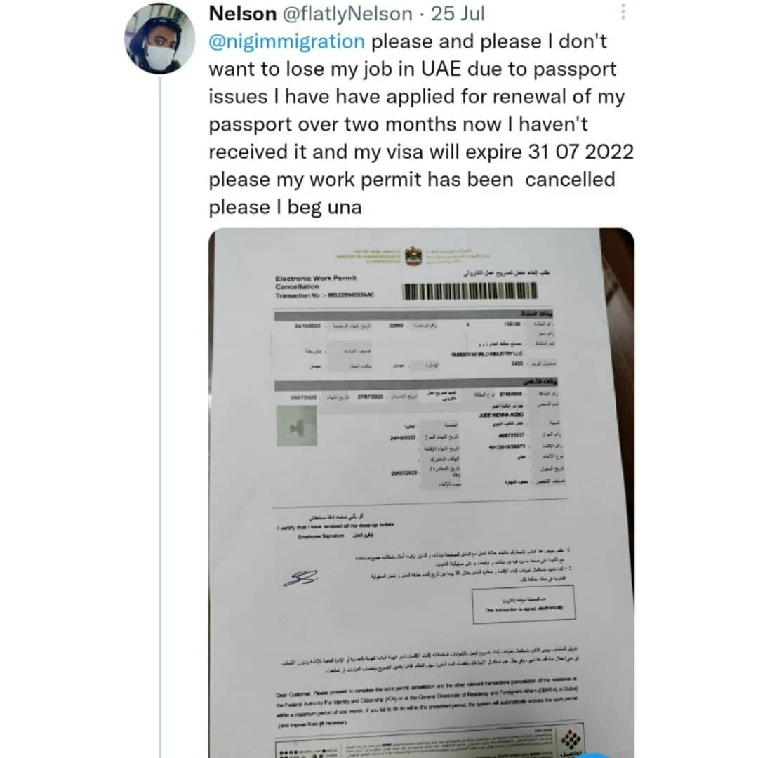 UAE-based Nigerian man loses his residency and on the verge of losing his job after being unable to renew his visa because of lack of passport booklets