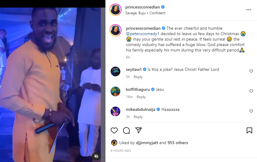 Sad! Ibadan-based comedian, Peteru Comedy, is dead