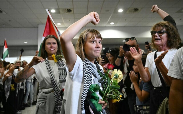 Activist Greta Thunberg and 160 Gaza Flotilla activists land in Greece after Israel deportation