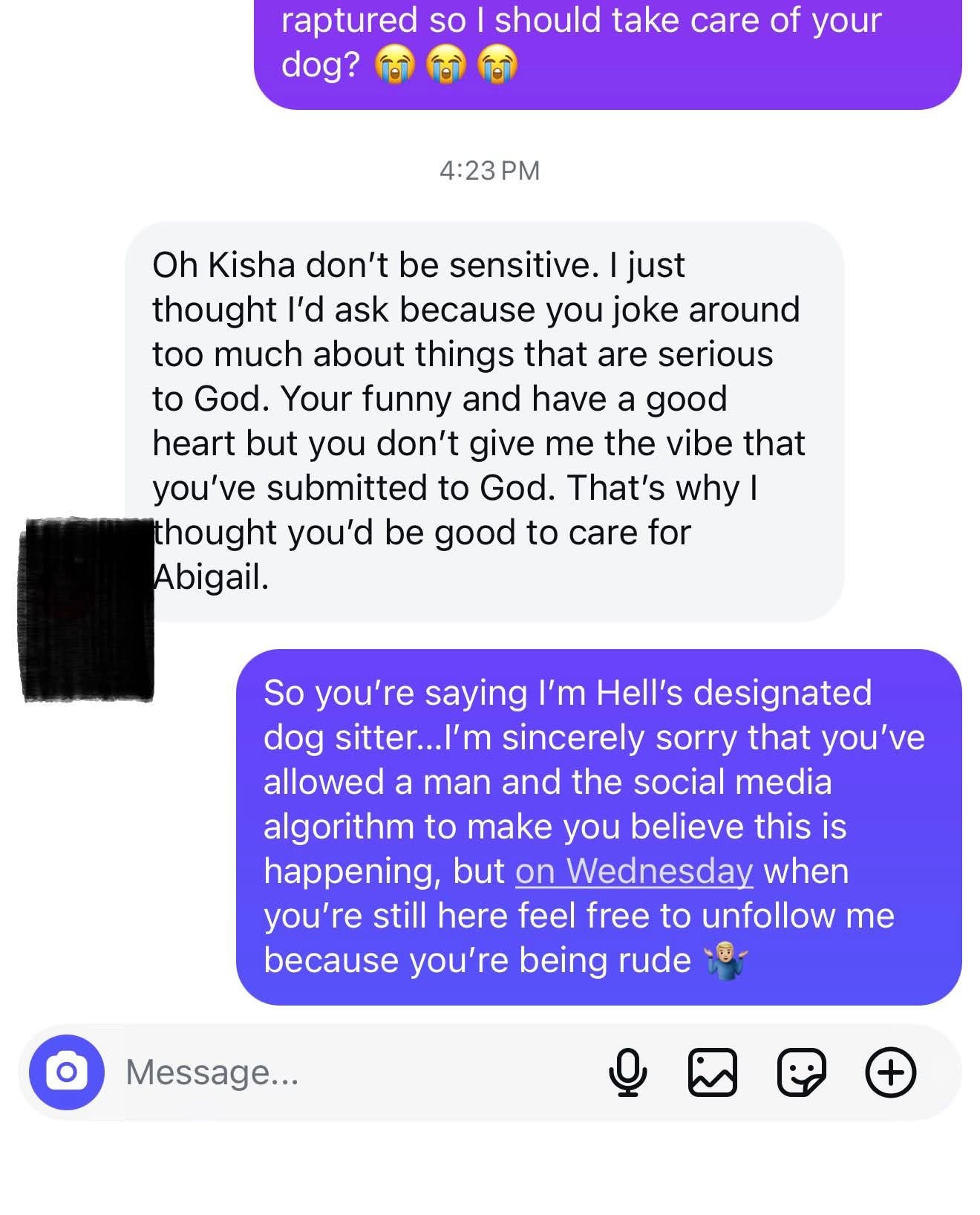 Man shares message a woman sent begging him to look after her dog when she