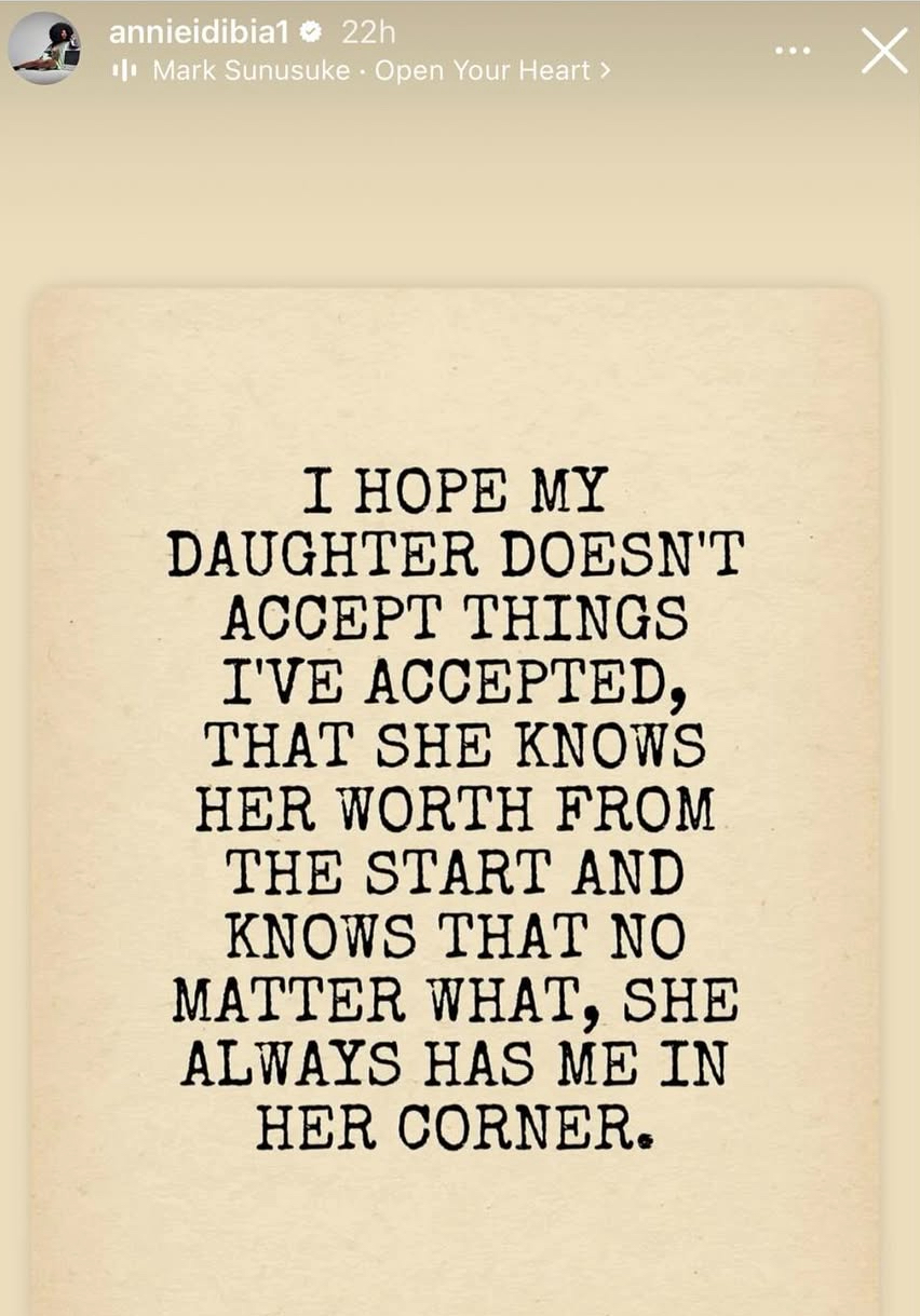 Annie Idibia reshares interesting post that reads