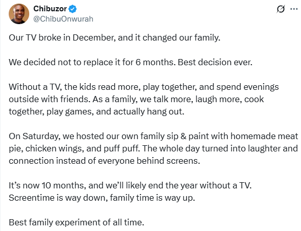 Nigerian man reveals how a broken TV changed his familyâs dynamics