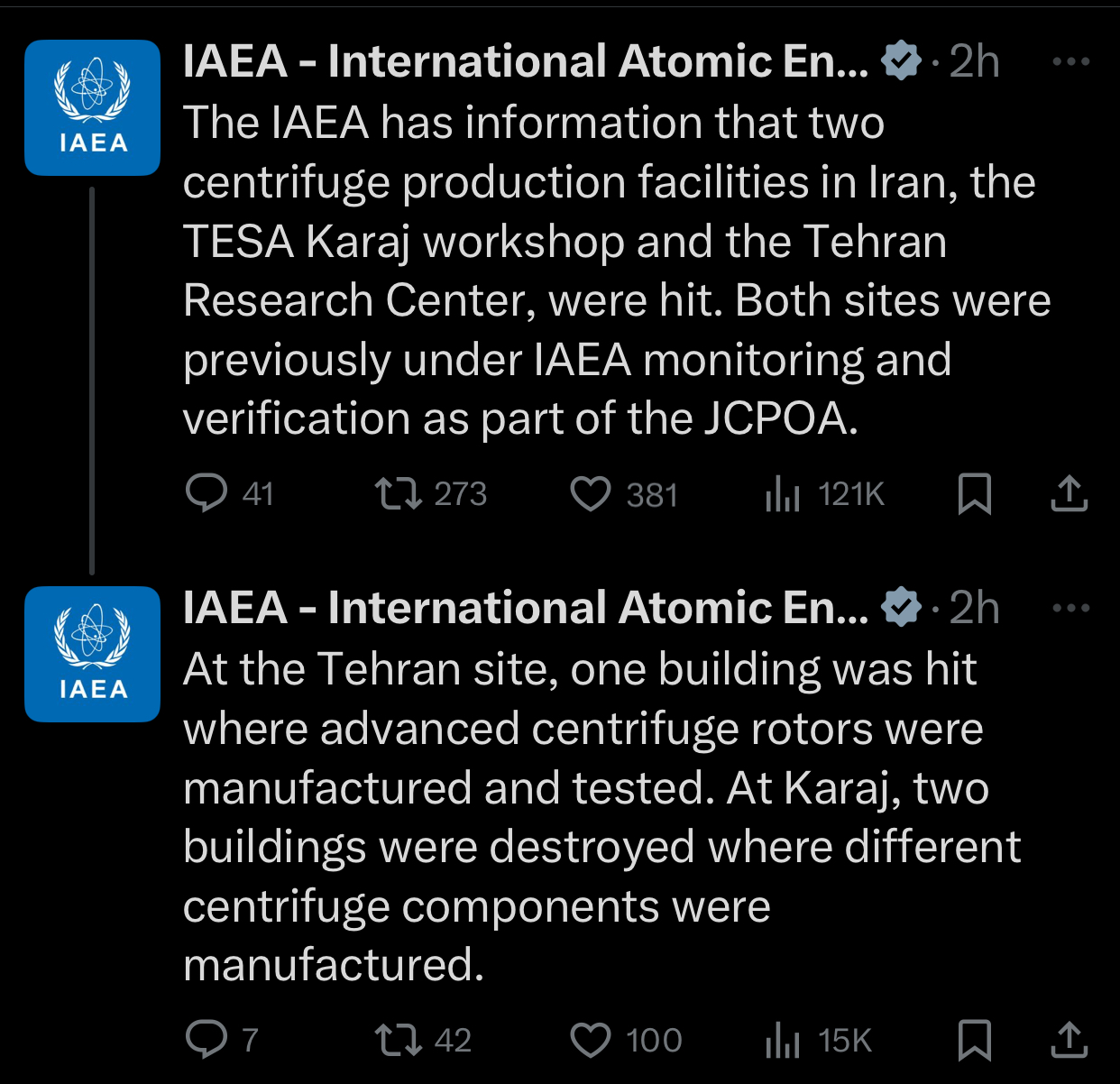 Two Iranian Centrifuge production sites destroyed by Israeli strikes - UN agency