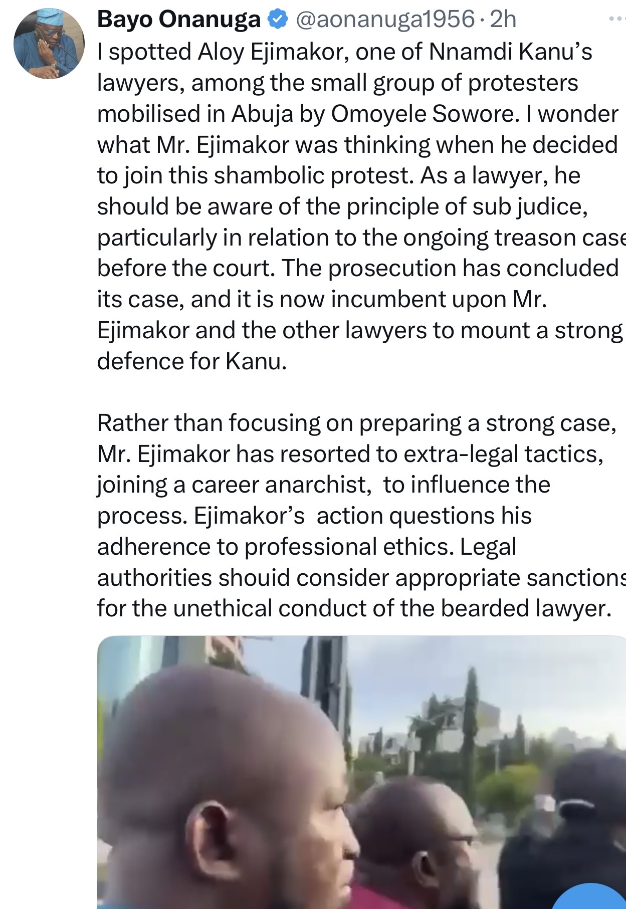 Sanction Nnamdi Kanu’s lawyer for participating in protest - Presidential aide Bayo Onanuga