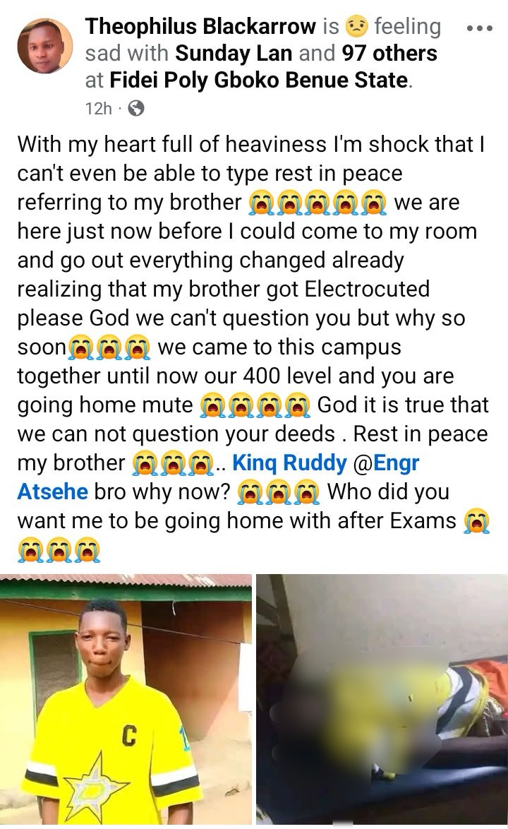 Benue poly student electrocuted while trying to reconnect electricity