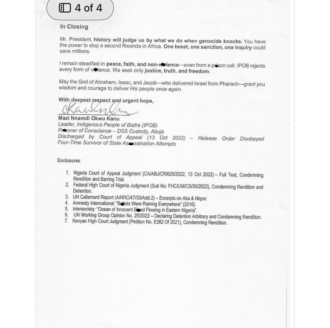 &quot;Trump, You said America will act. Now is the moment&quot; Nnamdi Kanu writes Donald Trump, alleges Christian Gen0cide in South East
